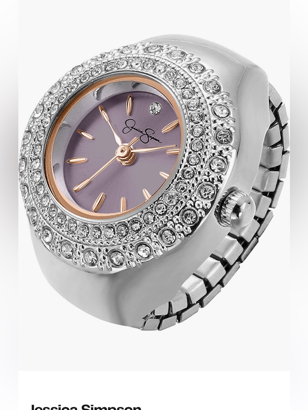 Jessica Simpson Silver Crystal Ring Watch with Lavender Dial 22mm